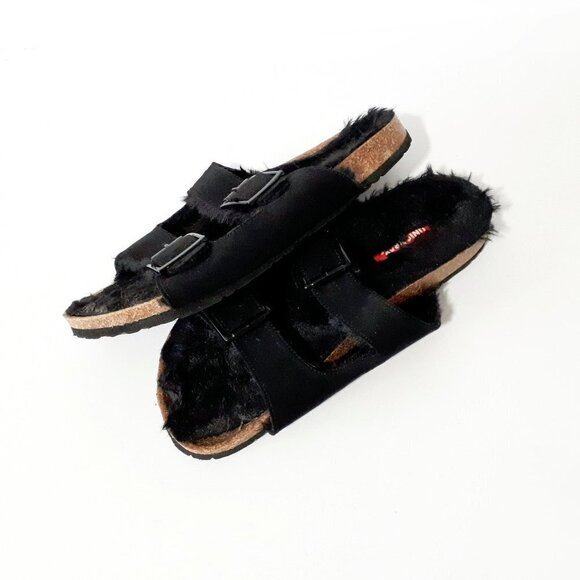 NWOT Unionbay black faux fur faux suede sandals - Picture 3 of 15